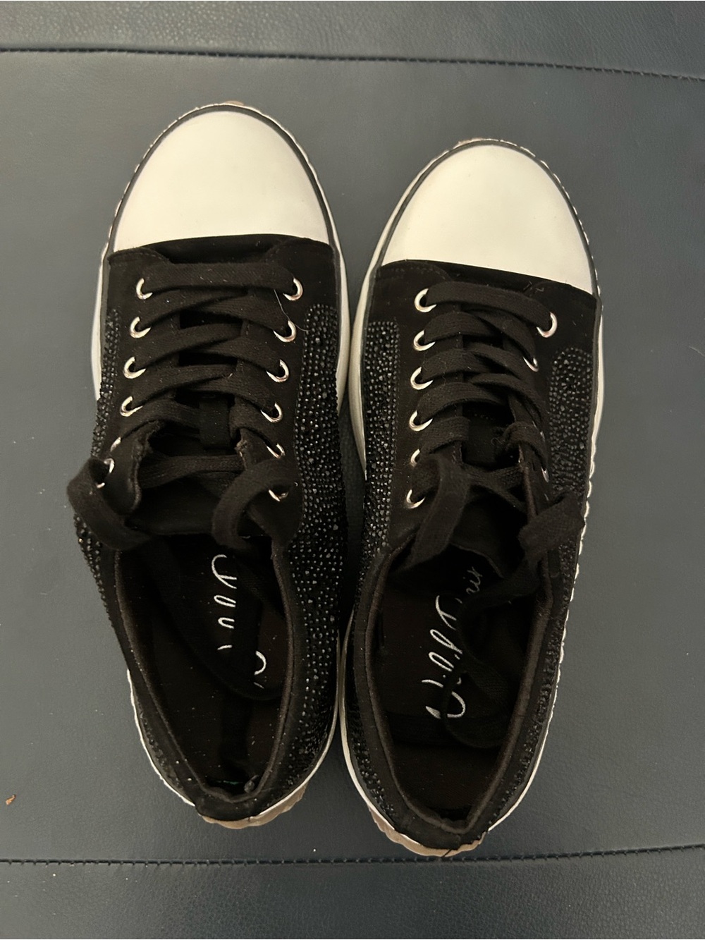 Wild Pair Black and White Lace-Up Sneakers with Sparkle Detail
